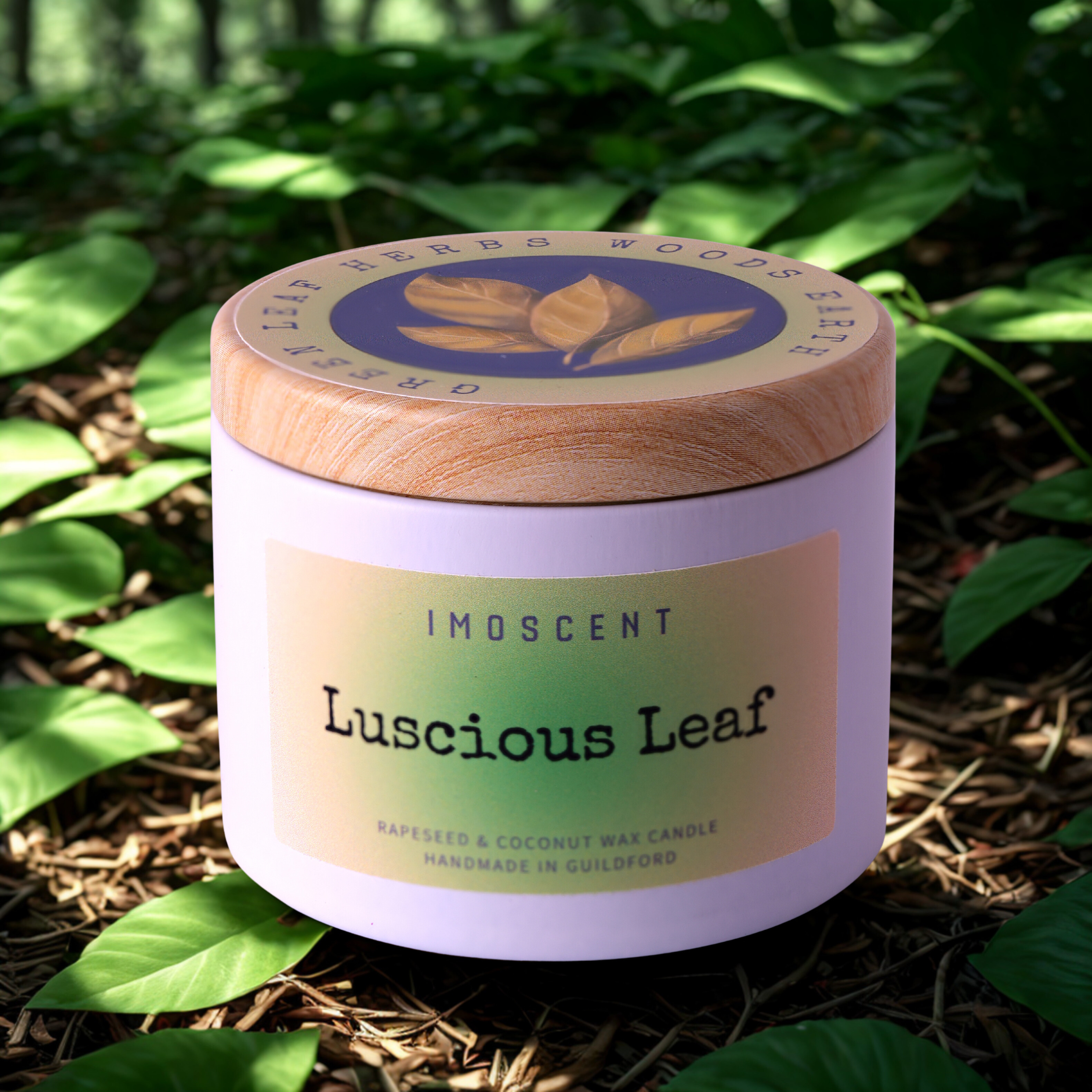 Luscious Leaf Scented Candle | Green leaves + Lavender + Wood